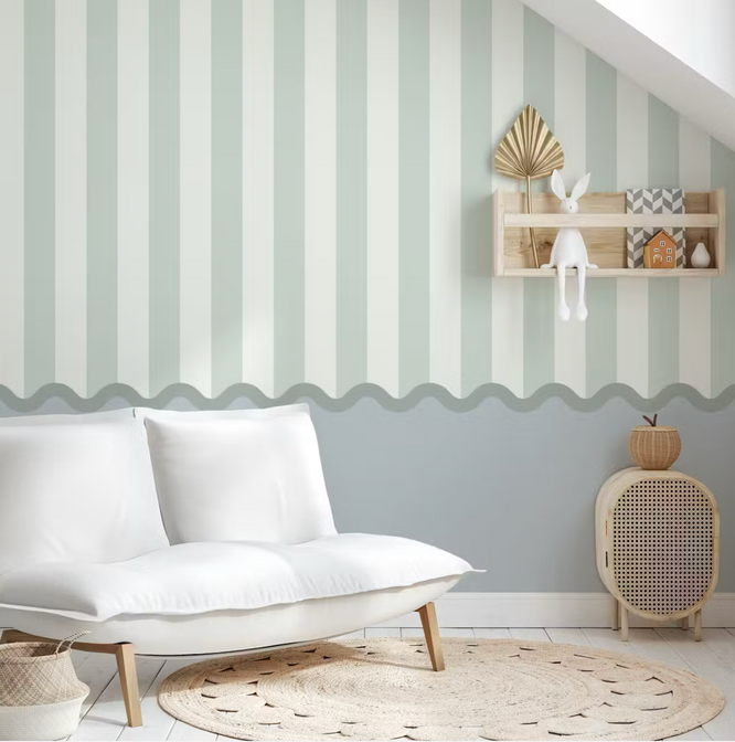 Strepen en Geschulpt Behang Blauw & Wit - Happy Wall