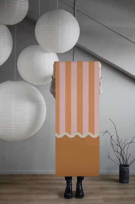 Strepen en Geschulpt Behang Oranje & Roze - Happy Wall