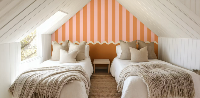 Strepen en Geschulpt Behang Oranje & Roze - Happy Wall