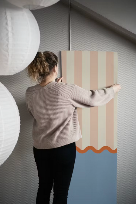 Strepen en Geschulpt Behang Blauw & Roze - Happy Wall