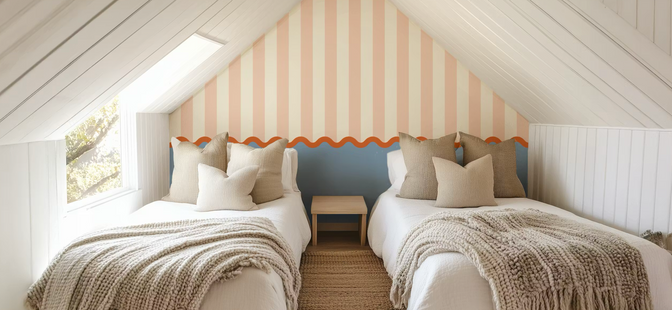 Strepen en Geschulpt Behang Blauw & Roze - Happy Wall