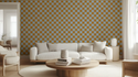 Checker Behang Warm Oker en Blauw - Happy Wall