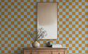Checker Behang Warm Oker en Blauw - Happy Wall