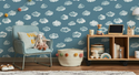 Krijt Wolkjes Behang Slate Blue - Happy Wall