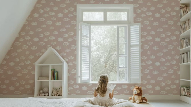 Krijt Wolkjes Behang Pink Blush - Happy Wall