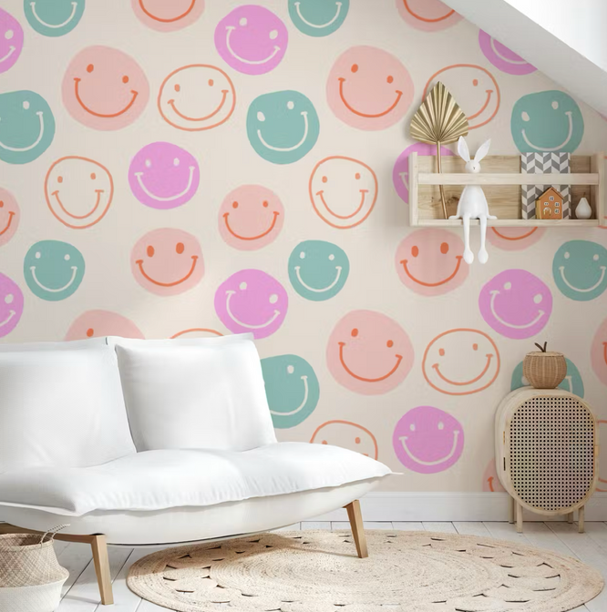 Groovy Happy Behang - Happy Wall