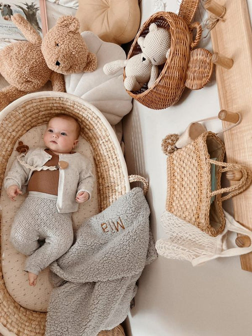 Weiche "Teddydecke" mit gesticktem Namen - grau