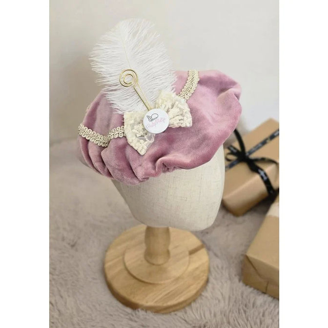 Luxuriöse Piet-Mütze mit Weihnachtsmannstab und Schleife - Rosa Samt - Zoemi Baby