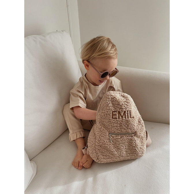 Teddy Kinderrucksack mit gesticktem Namen - beige 