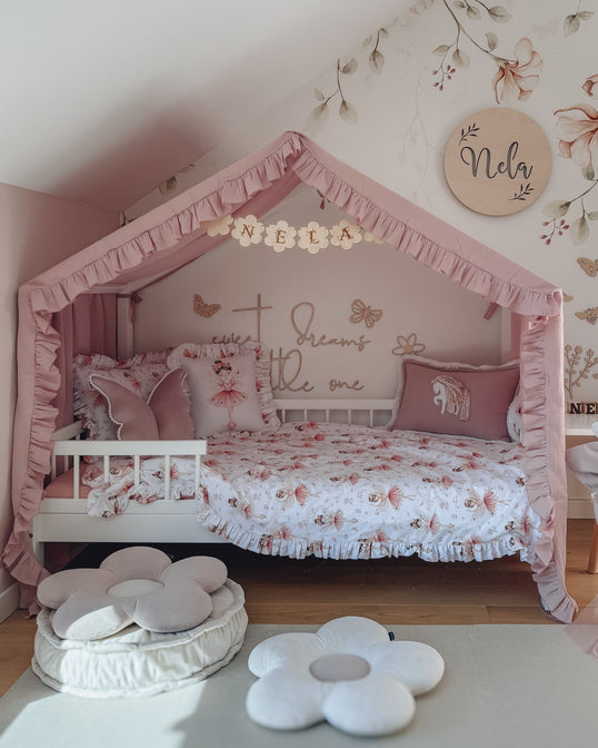 Betthimmel Stoff Musselin mit Rüsche für ein Betthaus