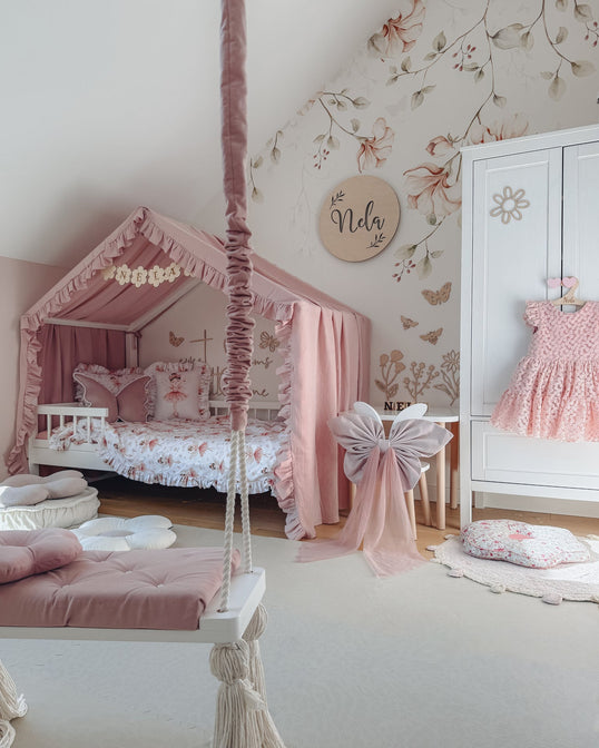 Betthimmel Stoff Musselin mit Rüsche für ein Betthaus