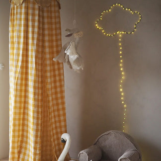 Bedhemel Mousseline Ruit Oker - Dubbellaags