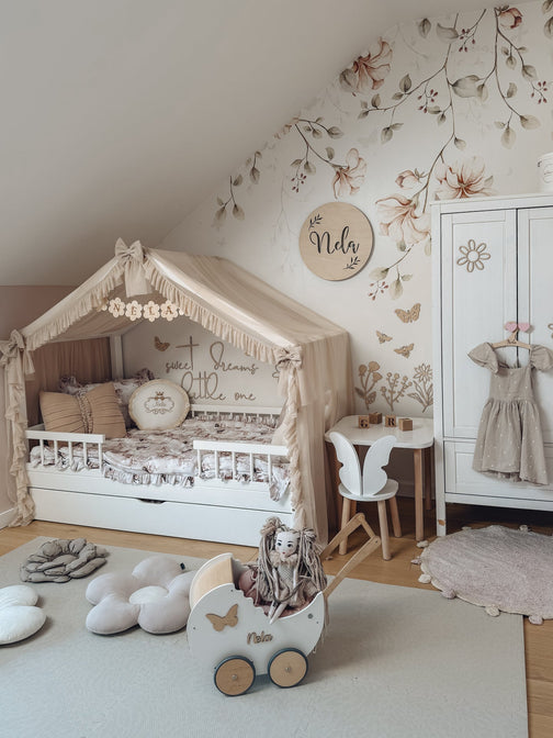 Baldachinstoff Tüll mit Rüsche für ein Betthaus