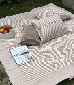 Beige gestreifte XXL Picknickdecke - Picknickmatte 180x150 cm