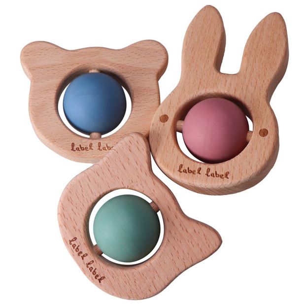 Beißring aus Silikon/Holz Kaninchen Rosa - Label Label