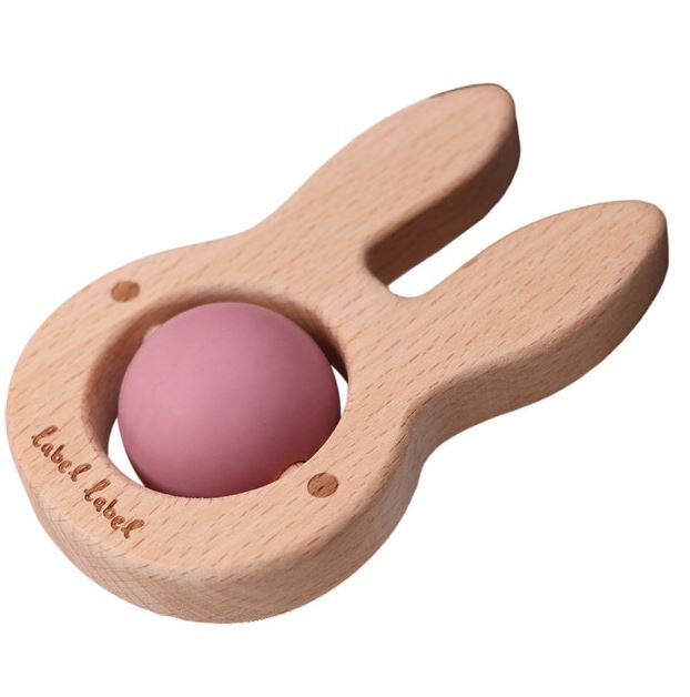 Beißring aus Silikon/Holz Kaninchen Rosa - Label Label