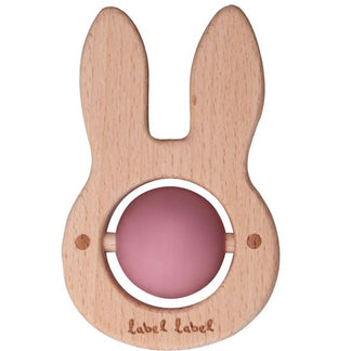 Beißring aus Silikon/Holz Kaninchen Rosa - Label Label