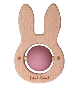 Beißring aus Silikon/Holz Kaninchen Rosa - Label Label