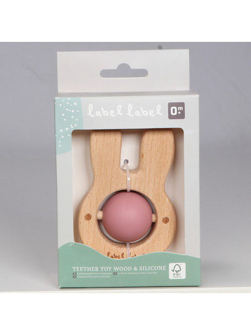 Beißring aus Silikon/Holz Kaninchen Rosa - Label Label