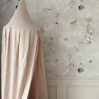 Bedhemel Mousseline - Beige Streep